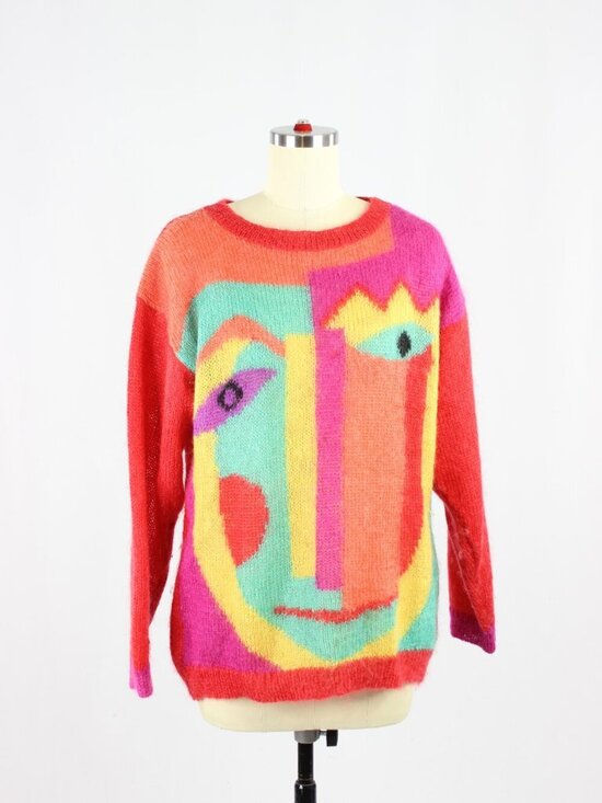 JEANNE PIERRE Sweaters - Vintage 80's RENEE TENER for JEANNE PIERRE Art Picasso Mohair Sweater, Size M